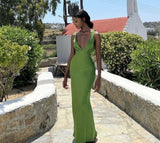 Elegant Sheath V Neck Green Satin Long Prom Dresses Formal Summer Wedding Guest Dresses Wedding Guest Outfit HZ1214