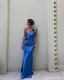 Classy Sheath Royal Blue One Shoulder Satin Long Prom Dresses Formal Summer Wedding Guest Dresses Wedding Guest Outfit HZ1214