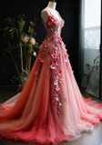 Pretty Ball Gown Sweetheart Pink Tulle Long Quinceanera Dress Formal Short Sleeves Flowers Vestido De 15 Anos Sweet 16 Dress HZ1214