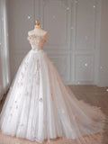Rustic Wedding Dress Ball Gown Strapless White Lace Tulle Long Wedding Dresses Bridal Gowns HZ1214