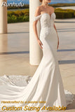 Elegant Off The Shoulder Sweetheart Collar Mermaid Wedding Dress For Bride 2023 Detachable Puff Sleeve Button Bridal Gown