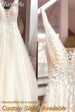 Wedding Dress Chiffon A-line Floor Length V-neck Bride Dress Appliques Sleeveless Slit A Line Button Robes De Mariée