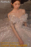 New Strapless Wedding Dress Off The Shoulder With Bow Glittery Lace Bridal Bal Gown Vestido De Noiva Plus Size Made Custom