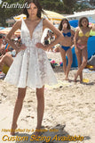 Beach Wedding Dress Lace A Line Mini Vestido de novia Deep V Neck Elegant Boho Bride Dresses Open Back White Custom Made