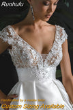 Satin Wedding Dresses Elegant Applique 3D Flroal Cap Sleeves Bridal Gowns Backless Side Slit Vestido De Novia For Bride