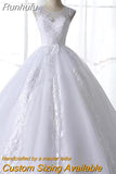 White Lace Wedding Dress With Train Sleeveless Bridal Dress Back Zipper Ball Gown Luxury Vestido De Noiva Robe De Mariee