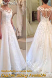 White Elegant Appliqued Wedding Dresses 2023 Sheer Back Cap Sleeves Vintage Lace Bride Gown Vestidos De Novia A-line