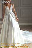 Pleats Satin Wedding Dress 2023 For Women A-line V-Neck Sleeveless Backless With Beading Bridal Gown Vestido De Novia