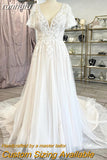 Lace V-Neck Boho Wedding Dress with Sleeves vestidos de fiesta A Line Tulle Beach Wedding Gowns 2023 Hochzeit