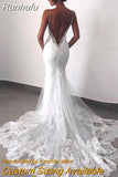 White Mermaid Wedding Dresses Lace Open Back Spaghetti Straps Appliqued Bridal Gowns Elegant Vintage Vestidos De Novia