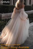 Beach Wedding Dresses Pink 2023 Elegant Sweetheart Lantern Sleeve A-Line Lace Appliques Boho Bridal Gowns Custom Made 925