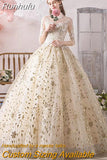 Dress 2023 Muslim Half Sleeve High Neck Lace Up Ball Gown Princess Champagne Vintage Wedding Dresses Hs778