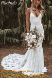 Mermaid Wedding Dresses Spaghetti Straps Lace Backless Beach Sexy V-Neck Bohemian Bridal Gowns Elegant Vestidos De Noiva