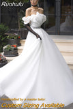 Strapless A-Line Satin Wedding Dresses Off the Shoulder Short Sleeves Sweep Train Bridal Gowns Vestido De Novia