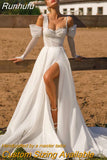 Sweetheart Neckline A-Line Wedding Dresses Spaghetti Straps Long Sleeves Beach Bridal Gown Vestido Noiva