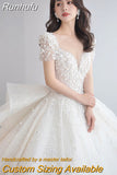 Short Sleeve Wedding Dress 2023 New Bridal Dress V Neck Beading Shinning Ball Gown Sweep Train Vestido De Noiva
