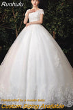 New Boat Neck Wedding Dress Sweep Brush Train Ball Gown Bridal Dress Lace Up Wedding Gowns Vestidos De Novia