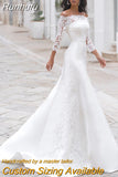 Mermaid Boat Neck Wedding Dress 3/4 Sleeves Boho Lace Appliques 2023 Bridal Gown Off Shoulder Buttons Robe De Mariée