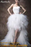 Dress Strapless Front Short Beck Long Ball Gown Princess Luxury Feather Wedding Dresse Vestido De Noiva