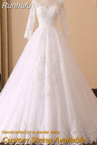 NICEB Long Sleeves Wedding Dress Elegant Lace Appliques Beads Vestido De Noiva Sexy Illusion Back Ball Gown Bridal Tulle