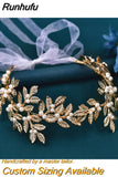 Alloy Leaf Tiara for Woman Pearls Bridal Headband Wedding Hair Accessories Handmade Girl Headpiece with Organza HP353