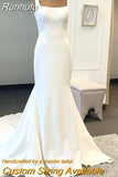 Simple Mermaid Satin Wedding Dresses Square Neck Bridal Gowns Backless With Buttons Brides Dress Robes de mariée
