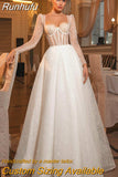 New Sparkling Ladies Sweetheart A-Line Princess Wedding Dress Long Sleeve Glitter Tulle Boho Bridal Dress Vestidos De Novia