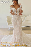 Lace Wedding Dress Mermaid Illusion Corset Vestido De Noiva Long Sleeve Sheer Off Shoulder Appliqué Bridal Dress 2023 Robe