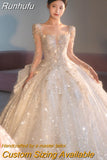 Long Sleeve Beading Wedding Dress Sexy See Through Square Collar Luxury Sweep Tain Winter Bridal Gowns Vestido De Noiva