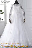 Spring Lace Appliques Wedding Dresses Long Sleeve Vestidos De Novia 2023 White V-Neck Princess Bride Wedding Gowns Plus Size